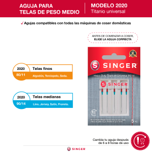 Aguja Titanio 2020 para telas naturales y sinteticas